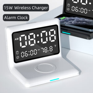 Alarm Clock Wireless Charger For Apple Wireless Fast Charging Multi-Function 3-In-1 Mobile Phone Wireless Charging