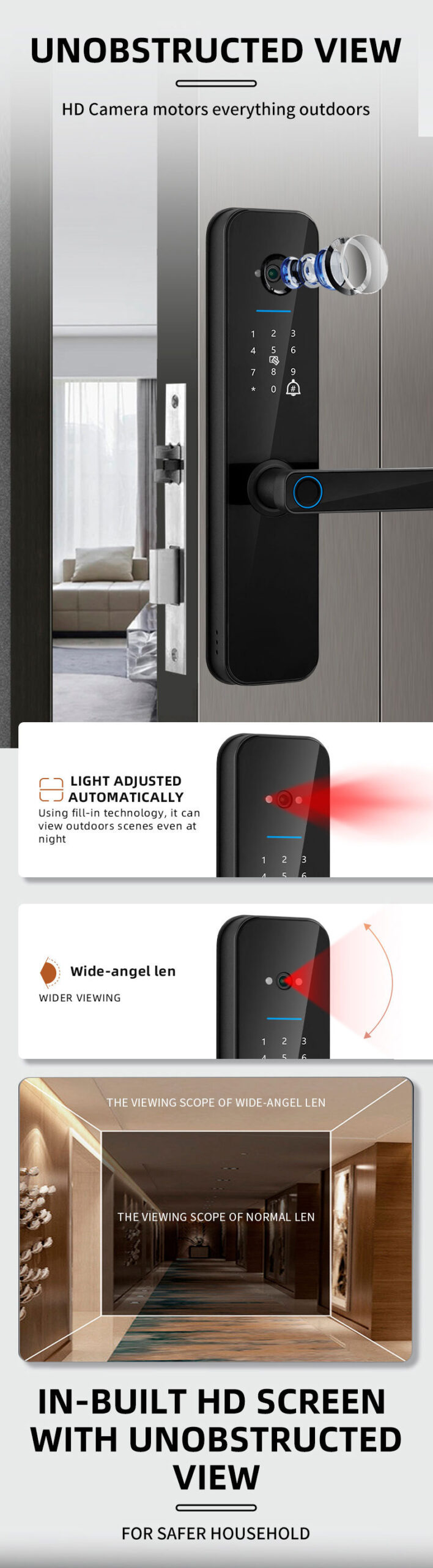 Cat Eye Camera Smart Fingerprint Password Timber Door Lock - Image 9